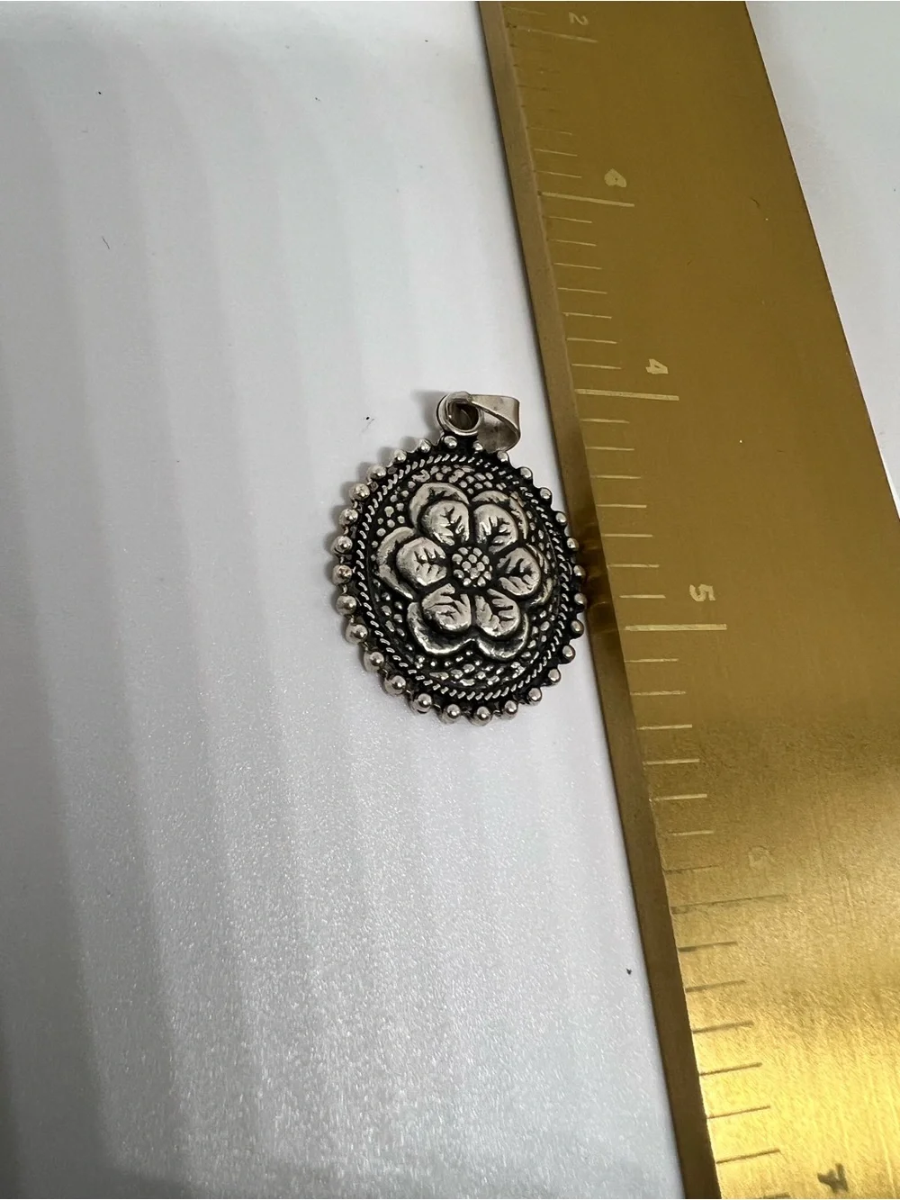 Vintage CII Mexico Sterling Silver 925 Flower Concho Style Oval Disc Pendant